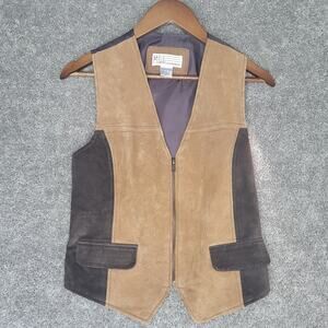 Milano Design Group V Neck Brown Colorblock Leather Vest Size Large